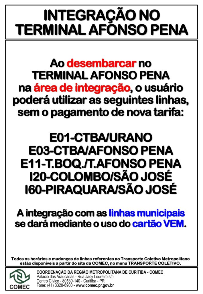 Integração Terminal Afonso Pena São José dos Pinhais
