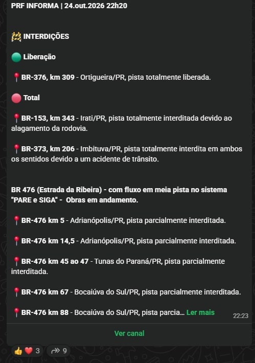 br-153 km 343 br-373 km 206 br-376 km 309 liberou