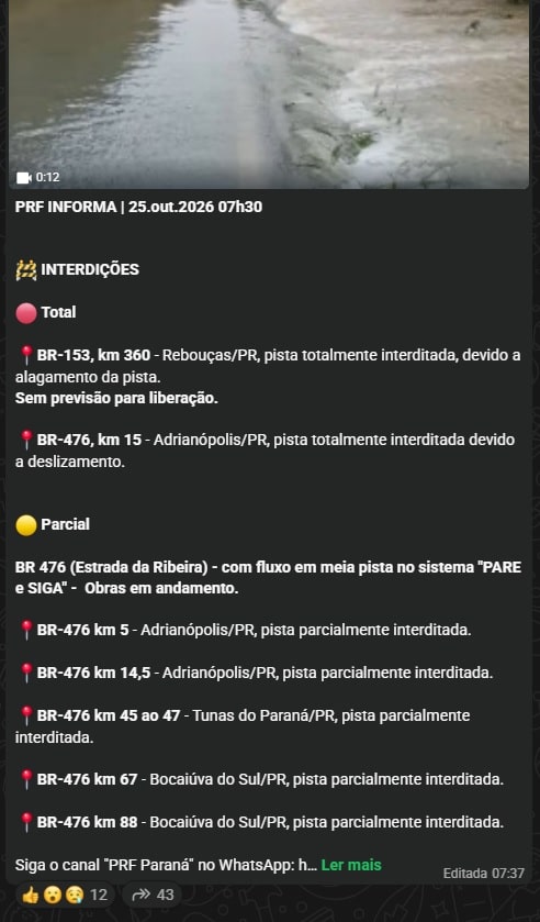 br-153 km 360 rebouças br-476 km 15 7h30