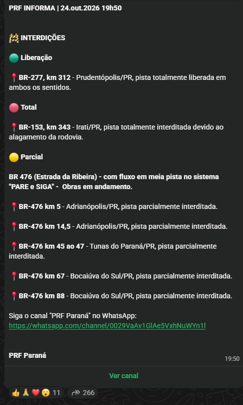 br-277 km 312 e br-153 km 343 19h50