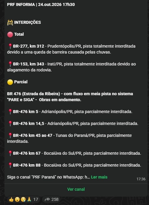 br-277 km 312 e br-153 km 343
